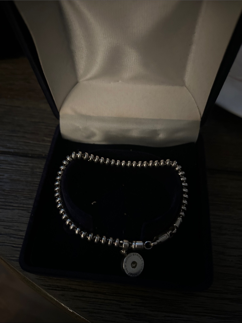 Sterling Silver Bead Bracelet with Round Pendant - Silver
